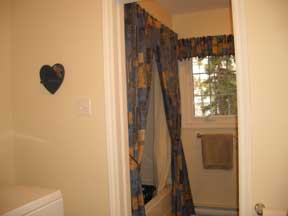 Shower and vanity area of bathroom